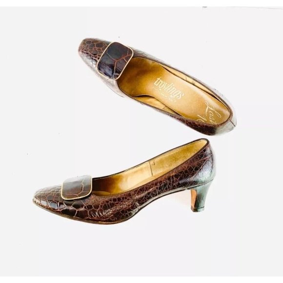 Vintage 1950's-60's SEYMOUR Troy TROYLINGS Alligator Pumps ~ 7 Narrow Brown - Picture 5 of 11